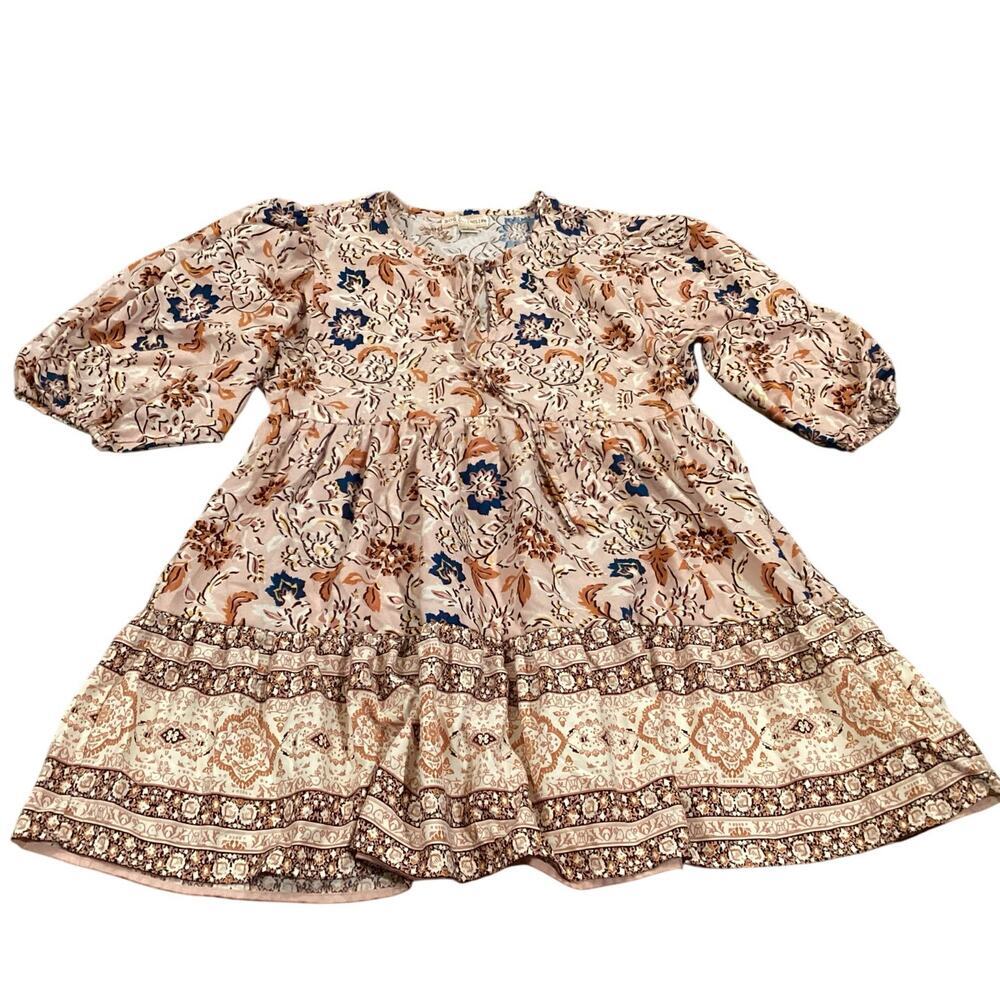 B.O.G. Collective Floral Ruffle Mini indie Bohemian Dress 3/4 Sleeve Printed S